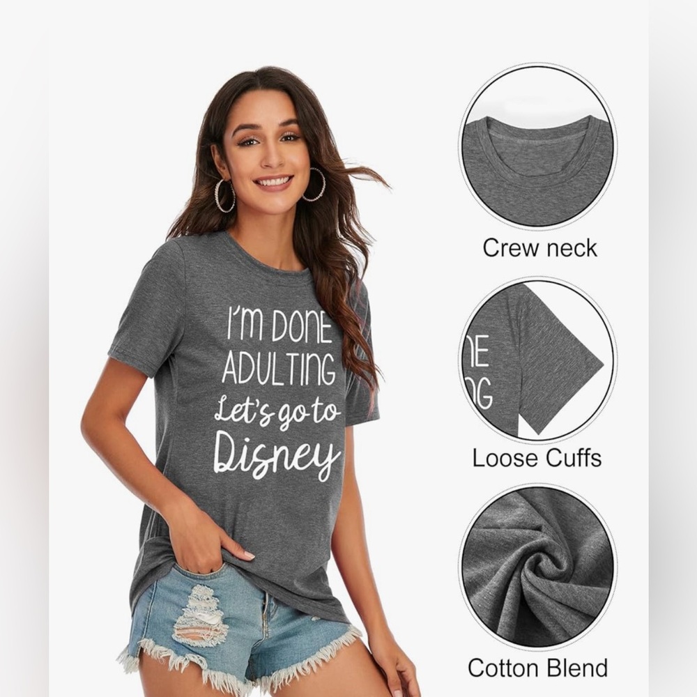 RESERVED FB I'm Done Adulting Lets Go to Disney Women's short Sleeve T-Shirt L - Picture 6 of 12